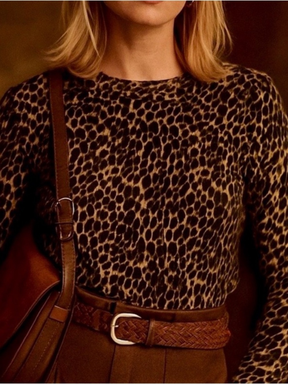 J. Crew Teddie Dark Brown Animal Print sweater - M